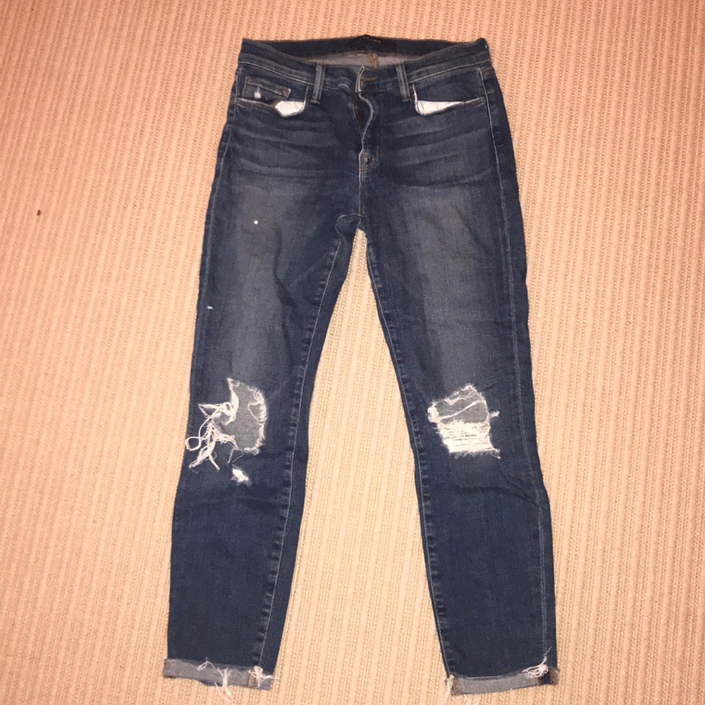 J Brand Distressed Mid Rise Capri Jeans